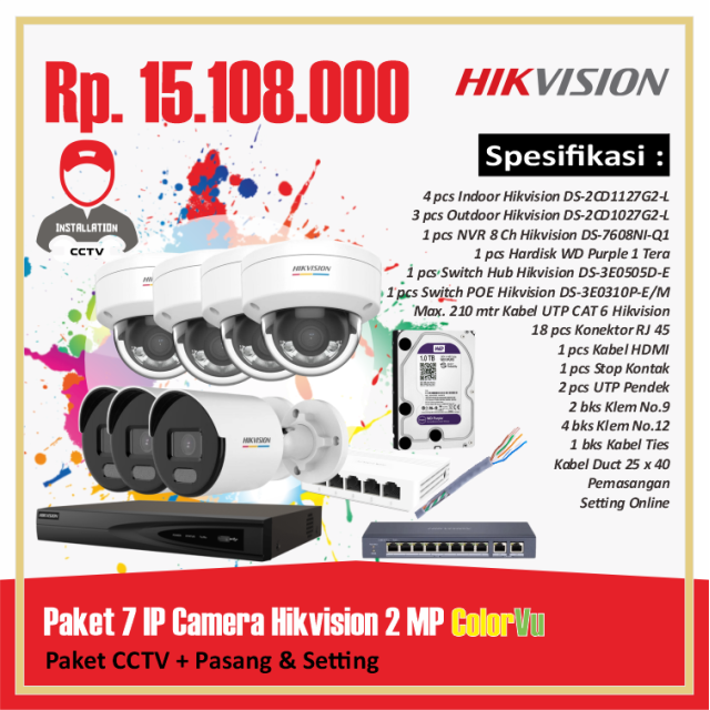 Paket 07 IP Camera Hikvision 2 MP Colorvu